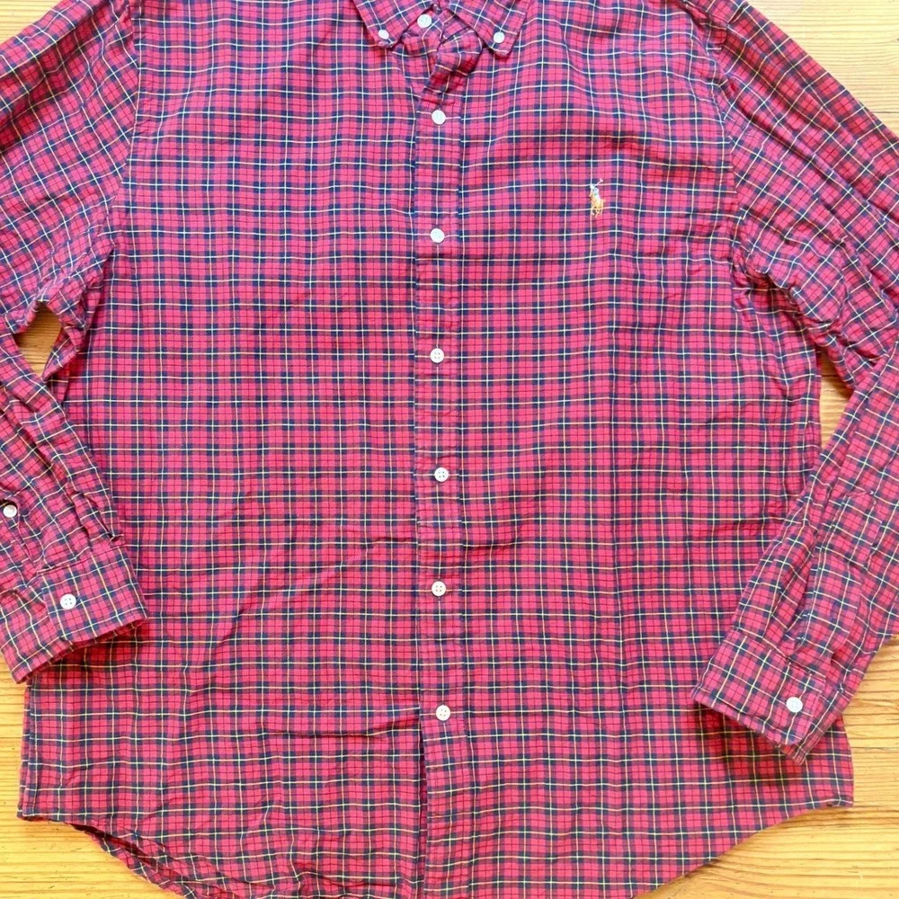 Polo Ralph Lauren Button Down Shirt Mens Red Plaid Excellent Classic Fit SIZE XL
